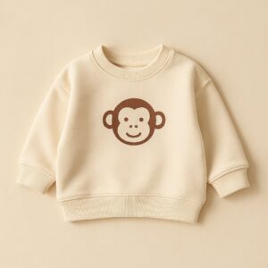 Cremefarbenes Baby-Sweatshirt mit Äffchen-Motiv von Linni & Boo